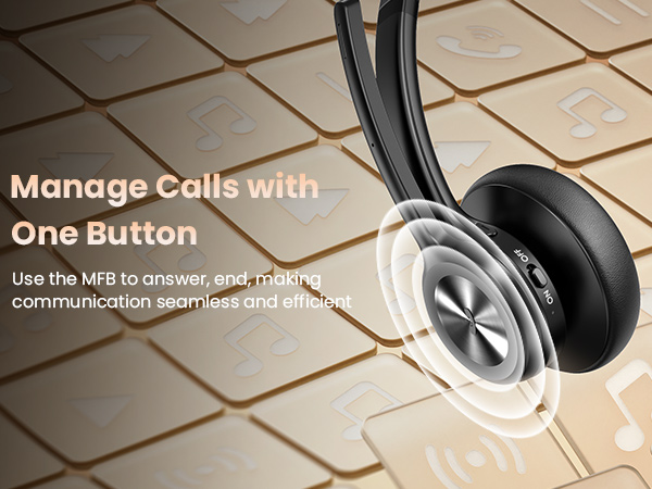 Text reads 'Manage Calls with One Button', 'Use the MFB to answer and ending'. Close-up of numeric keypad with glowing call button icon.