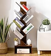 Yoobure Tree Bookshelf - 6 Shelf Retro Floor Standing Bookcase, Tall Wood Book Storage Rack for C...