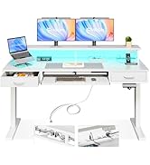AODK Electric Standing Desk with Drawers &amp; Keyboard Tray, 55 Inch Height Adjustable Desk with Pow...