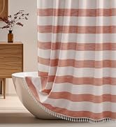 Seenus Rusty Red Boho Farmhouse Heavyweight Shower Curtain Cotton Linen for Shabby Chic Bathroom