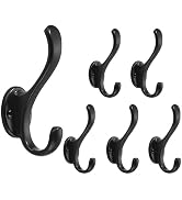 khtumeware 6 Pack Black Coat Hooks Wall Mount Heavy Duty Utility Retro Double Hooks for Hanging C...