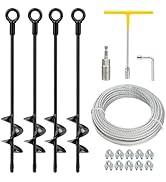 hannger 4 Pack 18" Heavy Duty Ground Anchors Shed Anchor Kit with 3/16" Galvanized Cable, Swing S...