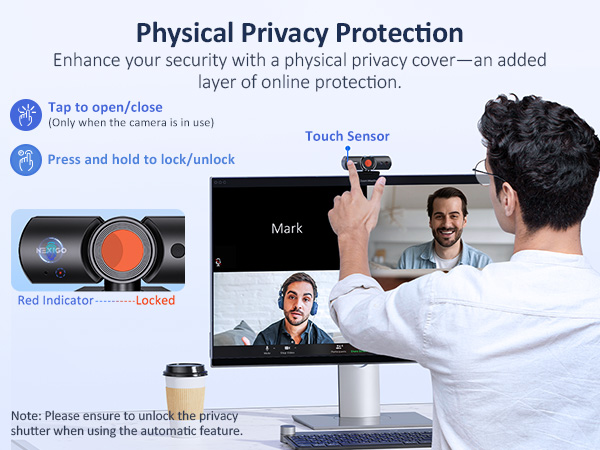 A man uses his finger to close the privacy cover of the N930W