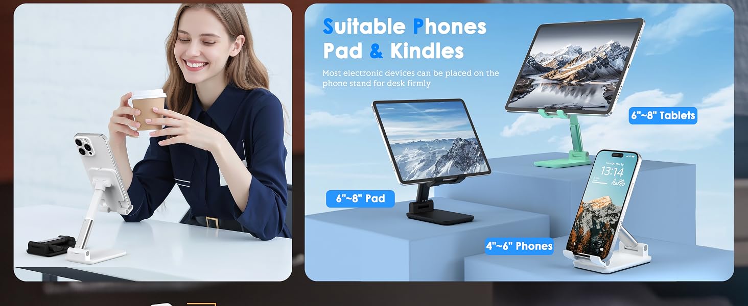 Suitable Phones Pad &amp;amp; Kindles Most electronic devices can be placed on the phone stand for desk