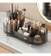 Booklov Rotating Makeup Organizer for Vanity Countertop, Smoke | Clear Acrylic Cosmetic Display C...