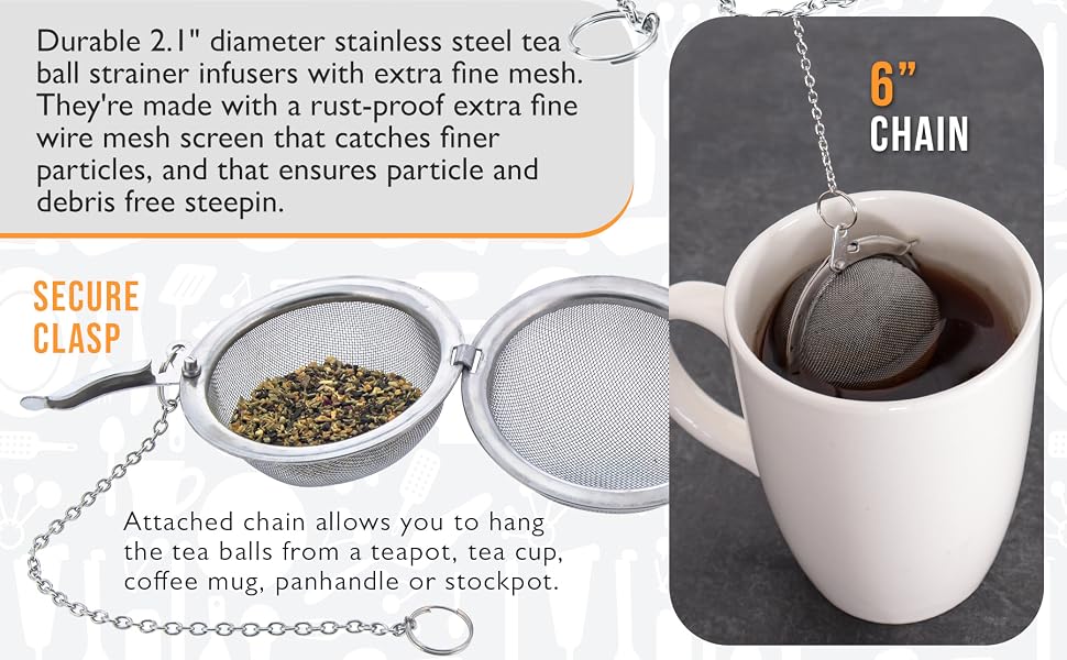 U.S. Kitchen Supply 2 Premium Stainless Steel Tea Ball Infusers, Extra Fine Mesh for Tea