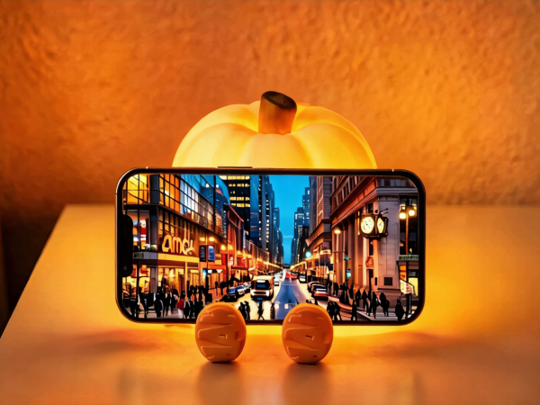 Using a pumpkin night light as a handy phone stand