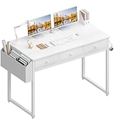 Lufeiya White Desk with Drawers - 40 Inch Computer Desk for Small Space Home Office, Study Writin...
