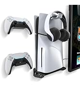 PS5 Slim Wall Mount Kit, PS5 Slim Wall Mount Stand with 2 Controller Holders and 1 Headphone Hook...