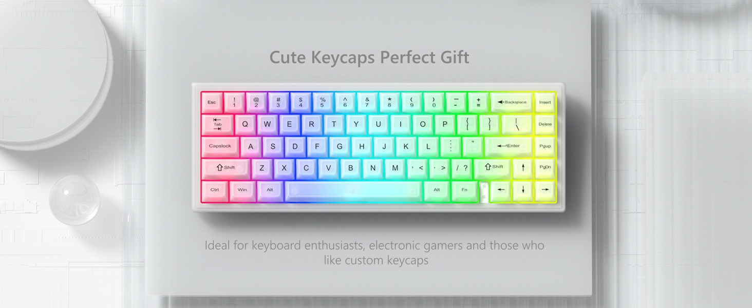 Keyboard Keycaps Clear, White Keycaps 60 65 75 100 Percent, Transparent Jelly Cute Custom Key Cap
