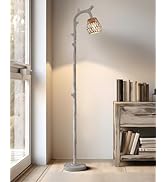 OYEARS Retro Farmhouse Rattan Floor Lamp for Living Room Rustic Standing Lamps Tree Trunk Deco Mo...