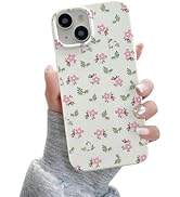 QLTYPRI for iPhone 13 Case, Cute Pink Floral Flower Pattern Aesthetic Phone Case, Raised Camera P...