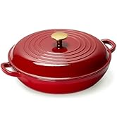CAROTE 3.5QT Enameled Cast Iron Braiser Pan, Shallow Dutch Oven Casserole Skillets, Non-Toxic Cas...