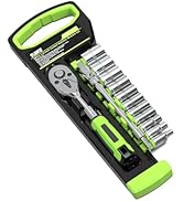 OTLOOMTBT 15pcs 1/4 Inch Drive Ratchet Socket Wrench Set, with Metric 4-14mm and Front and Rear Q...