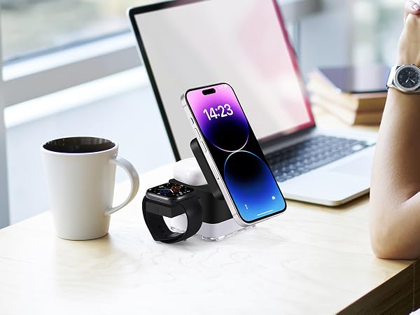 Wireless Charger Charging Station Cube 3 in 1 MagSafe Charger Stand for iPhone AirPods Apple Watch