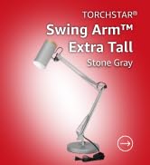 TORCHSTAR Tall Swing Arm Desk Lamp with Wooden Accent, Large Size, Grey | Adjustable Max Height 3...