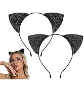 DS. DISTINCTIVE STYLE Cat Ears Headband 2 Pcs Sparkle Black Cat Ears for Halloween/Cosplay Costum...