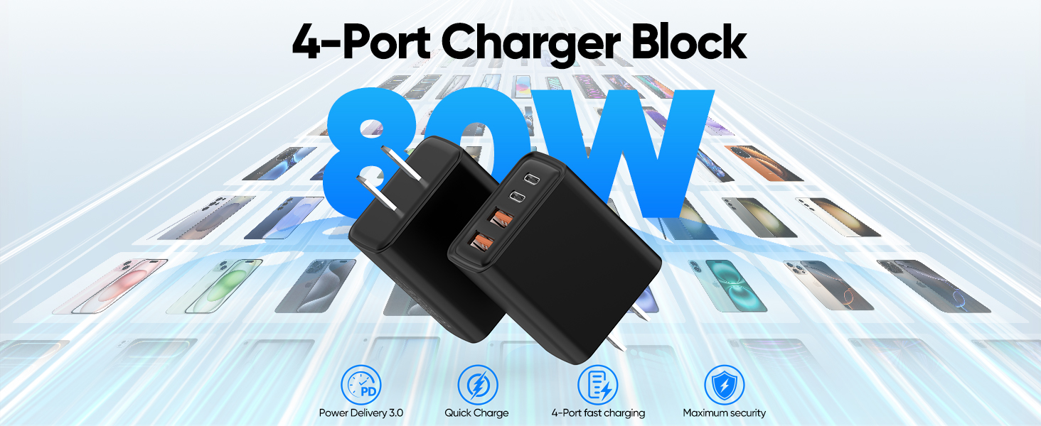 USB C Wall Fast Charger Block, 4-Port Type C Charger Fast Charging Blocks,usb-c charger block