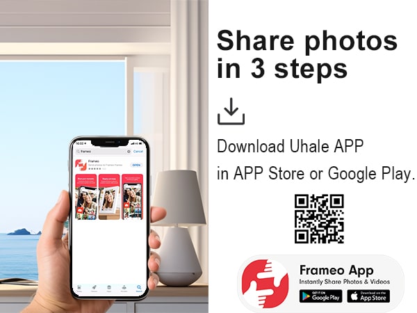 Download Free Frameo app on Google Play and App Store.
