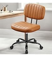 DUMOS Small Armless Home Desk Chair with Low Back Lumbar Support, Height Adjustable PU Leather Co...