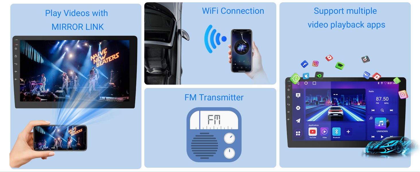 10&amp;#34; wireless double din car stereo