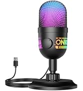 USB Gaming Microphone, RGB Condenser Mic for PC PS4 PS5 Mac, Plug &amp; Play, Tap to Mute, Gain Contr...
