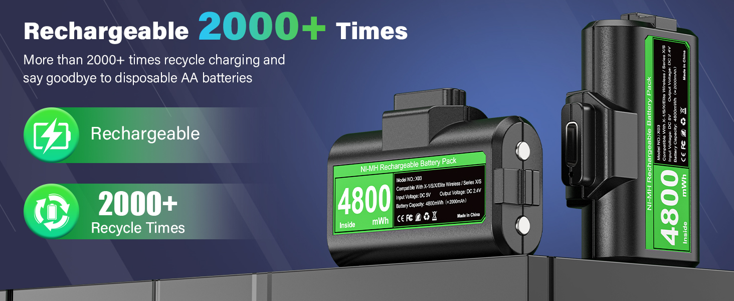 Xbox battery packs rechargeable battery for xbox one series s x controllers