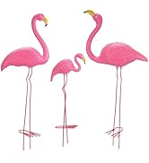Ohuhu Family Flamingo Yard Ornaments, Set of 3 (32", 31", 19") Bright Pink Flamingos Ornaments wi...
