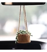 Decorbea Car Mirror Hanging Accessories, Crochet Potted Plant Basket Car Decor, Handmade Knitted ...