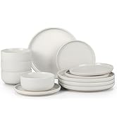 HaWare Stoneware Dinnerware Sets, 12-Piece Plates and Bowls Set for 4, Dishes Set for Home Restau...