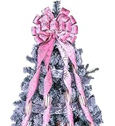 Christmas Tree Topper Wreath Bow Large Christmas Bow Tree Topper 52"x13" Pink Velvet Fabric Champ...
