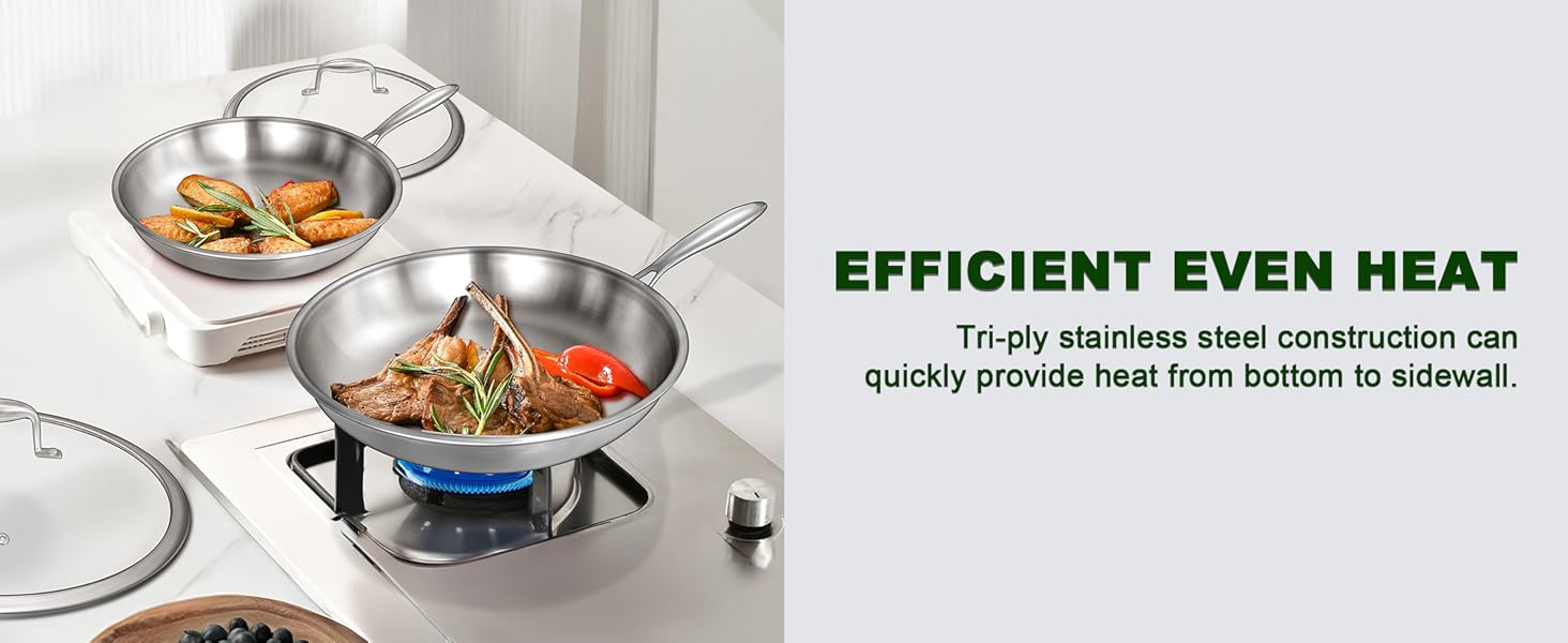 stainless steel frying pan with cover