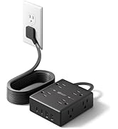 10Ft Extension Cord with Multiple Outlets, Flat Plug Power Strip Surge Protector with 10 Ft Long ...