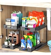 Under Sink Organizers and Storage, 2 Pack Large Capacity Heavy Load Pull-out Under Sink Shelves w...