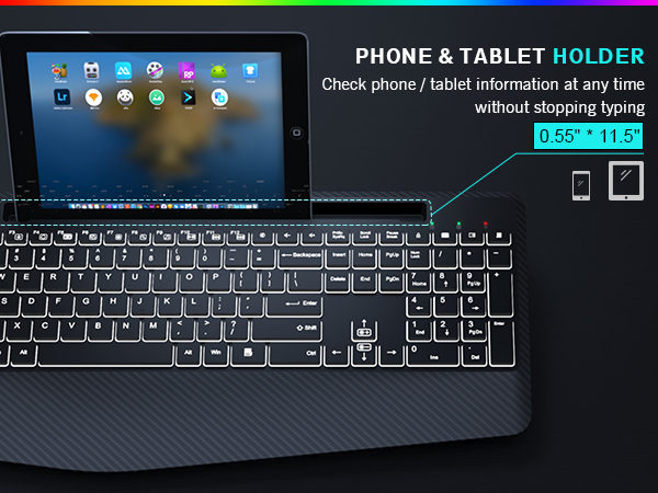 wireless keyboard with convenient phone holder
