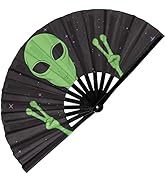GloFX Folding Fan - Alien - Large Rave Clack Folding Hand Fan for Men/Women - for EDM, Music Fest...