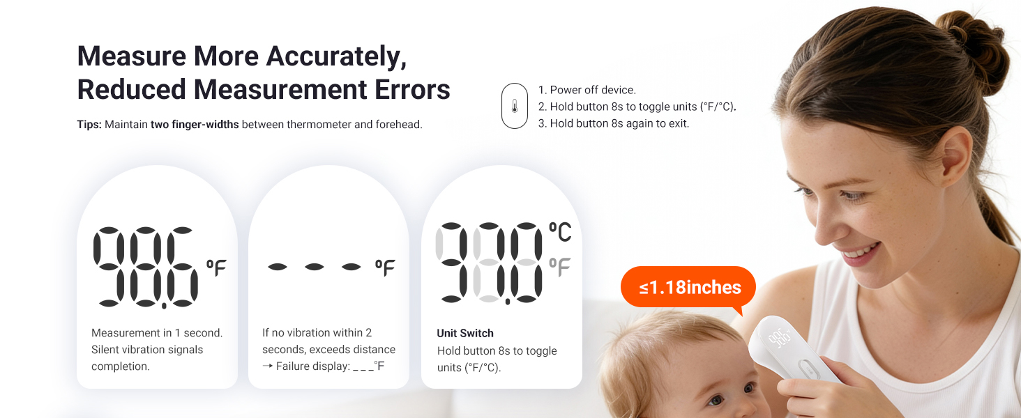 Measurement of temperature within 1.18inches to avoid mismeasurement