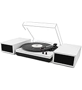 LP&amp;No.1 Modern Turntable Record Player Bundle with Dual Powered Bookshelf Speaker Pair, Built-in,...