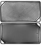 GGC Cast Iron Griddle for Gas Stove, Reversible Griddle for Gas Grills, 20 x 10 Flat and Ribbed G...