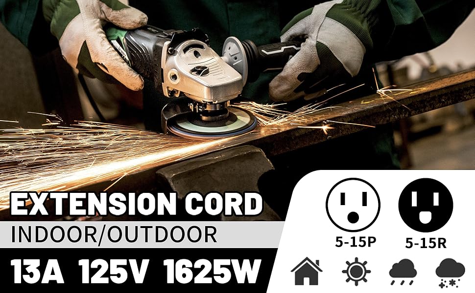 16/3 Black Indoor Outdoor Extension Cord 10 Ft Waterproof