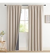 NICETOWN 2 Panels Natural Linen 100% Blackout 52 x 80 Inches Curtains for Bedroom - Faux Linen Te...