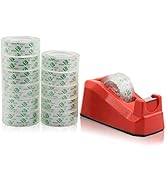 Cute Red Desk Tape Dispensers, 1 Pack with 12Rolls Transparent Tape, 1 Inch Core, for School, Off...