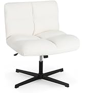 COSTWAY Cross Legged Office Chair, Armless Wide Seat Swivel Desk Chair No Wheels, Height Adjustab...