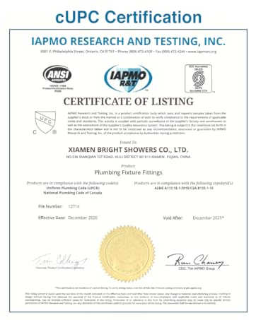 bright showers cupc certification