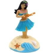 Blue Solar Powered Dancing Hula Girl,Solar Powered Dancing Figures Decoration -Hawaii Shaking Hea...