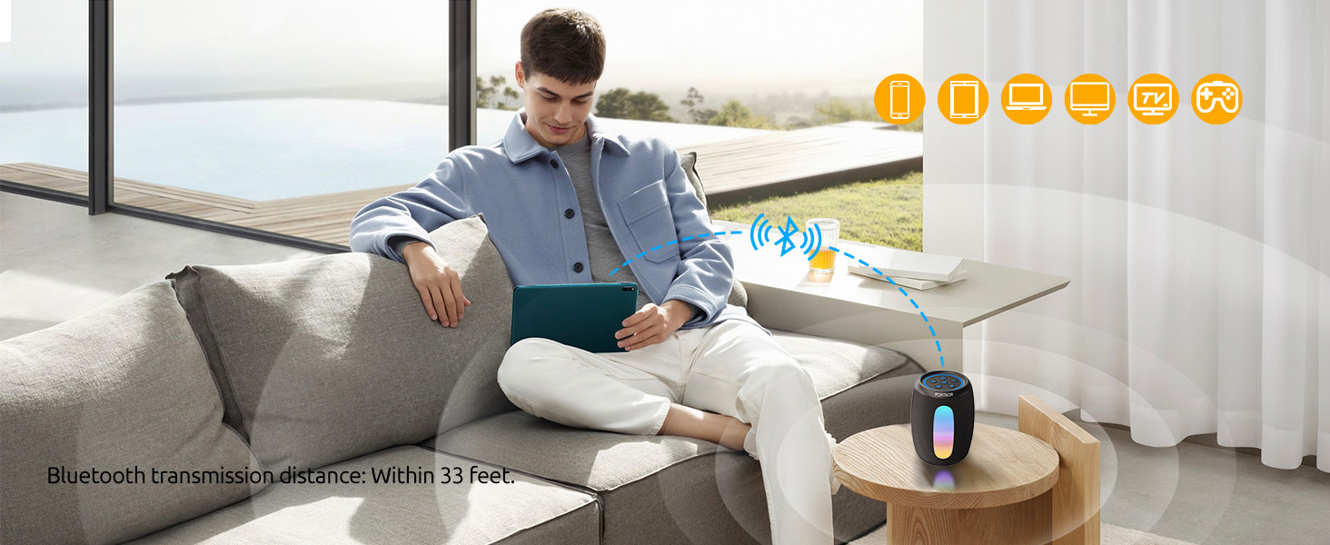 Compatible with iPhone, Samsung, tablets, computers, TVs, and other smartphones etc, 33ft BT range.