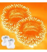 2 Pack Halloween String Lights Battery Operated with Timer, 66FT 200 LED Waterproof Orange String...