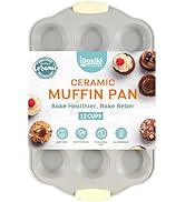 Boxiki Kitchen 12 Cups Ceramic Coated Muffin Pan for Baking - Durable Steel Frame Cupcake Pan w/N...