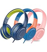 awatrue 3PCS Kids Headphones for School Travel, 85/94dB Safe Volume Limit, 3.5mm Jack, HD Mic, Po...