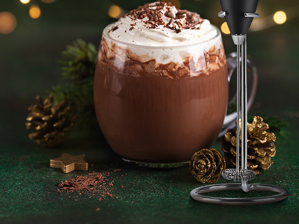 Electric milk frother wand with stand, great holiday gift for coffee lovers this December season